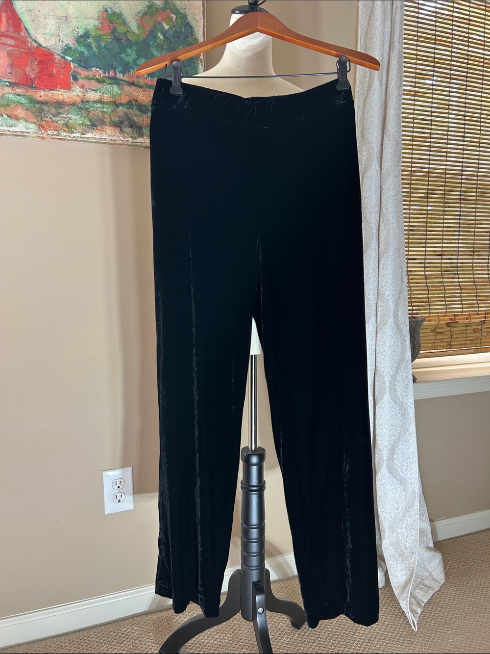 Eileen Fisher Black Velvet Elastic Waist Pants